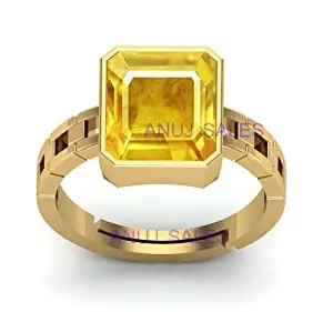 Anuj Sales 13.25 Ratti 12.50 Carat Natural Yellow Sapphire Pukhraj Gemstone Panchdhatu Adjustable Gold Plated Ring Astrological Purpose for Men and Women (Lab Certified)