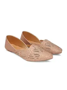JM LOOKS Embellished Mesh Ballerina Flats | Flower Cutout Design | Sparkling Rhinestone Detailing for Girls & Womens Wedding Party Festival - Sultan