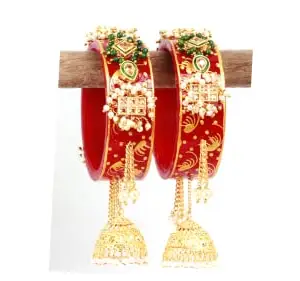 IMPREXIS STORE IMPREXIS STORE Kundan and Latkan Design Red Rajasthani Kada Bangles Set for Women/Girls for Any Occasion (2.8)
