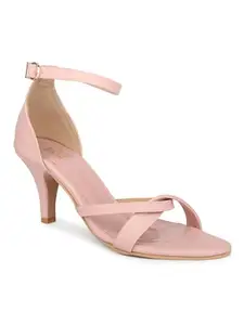 INC.5 Women Peach Open Toe Solid Stiletto Heels With Ankle Loop
