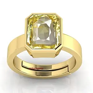 JAGDAMBA GEMS 9.00 Ratti 8.00 Carat Unheated Untreatet A+ Quality Natural Yellow Sapphire Pukhraj Gemstone Gold Plated Ring for Women's and Men's (Lab Certified)