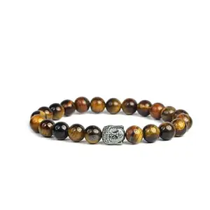 GEM MINES Natural Tiger Eye Bracelet with Buddha Bracelet Crystal Stones Healing Beads Bracelet for Men, Women