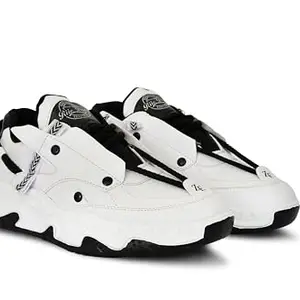 LSB Shoes Running and Casual wear Running Shoes with Laces | Lightweight and Comfortable Shoes for Men's & Boys for Sports and Gym-2 (White + Black, UK Footwear Size System, Adult, Men, Numeric, Medium, 8)