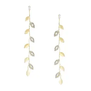 KRYSTALZ Delicate Leaflet Designed Crystal Studed Gold Plated Womens Stud Earrings
