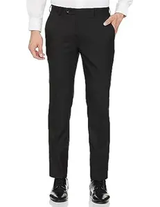 Raymond Men's Slim Fit Mid Rise Polyester Blend Structure Pattern Flat Front Formal Trouser