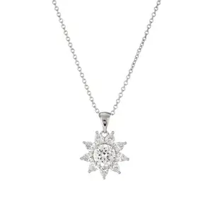 MINJI AND CO. Pendant CZ Stone, Antitarnish, Adjustable Chain, Flower Shape Pendant - 11mm x 10mm with 20-inch Adjustable Chain, Silver Color Brass, Casual Wear