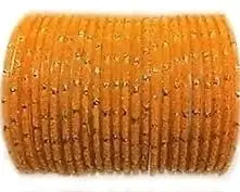 Traditional Green Velvet Bangles Set with Gold Polka Dots, Pack of 24 (Yellow (Haldi), 2.8)