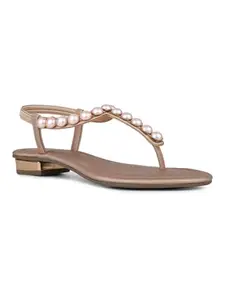 Inc.5 Womens Rose Gold Ethnic Embellished Round Toe Casual Sandals