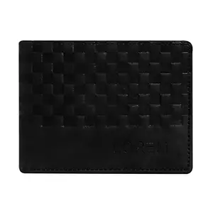 AVIR Lorem Black 3D Emboss Square Bi-Fold Faux Leather 3 ATM Card Slots Wallet for Men WL39