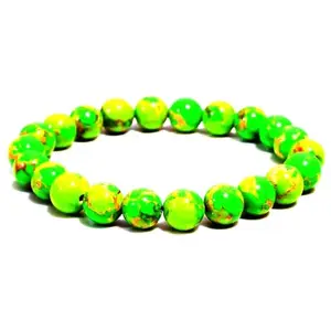 RRJEWELZ Natural Green Copper Turquoise Round Shape Smooth Cut 8mm Beads 7.5 inch Stretchable Bracelet for Healing, Meditation, Prosperity, Good Luck | STBR_03769