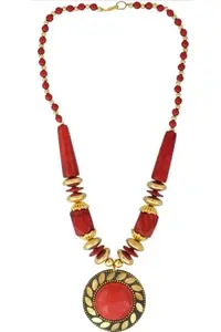 Zooberary Gold Plated Traditional Red Pearl Necklace Jewellery Set for Women Timeless Beauty Gold Plated Red Pearl Necklace for Women