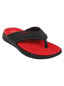 Carlton London Men's Flip Flops, Black-Red, 6