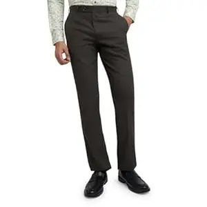Park Avenue Men's Mid Rise Structure Pattern Regular Fit Polyester Blend Flat Front Formal Trouser