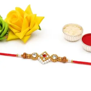 RG ELICREATE BEAUTIFUL DESIGNER STONE PEARL RAKHI FOR BROTHER BHAIYA BHABHI KIDS WITH ROLI CHAWAL
