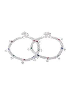 Viraasi Payal for Women Silver Toned Multicolor Charm Ghungroo Anklet Gift for Sister