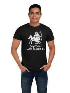 RUSHAAN Sagittarius, Nov 22-Dec 21- Black Round Neck Cotton Half Sleeved T-Shirt with Printed Graphics