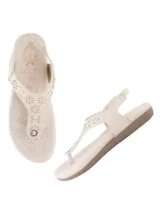 Shoetopia Women's SND-1182 Flat Sandal-5 Kids UK (SND-1182-Cream)-EU38