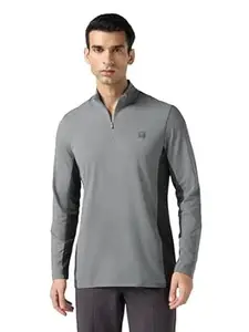 TECHNOSPORT Men's Slim Fit Mock Neck Full Sleeve Sports T-Shirt with Elasto Plus, UPF50+ for Sports, Running & Regular Use