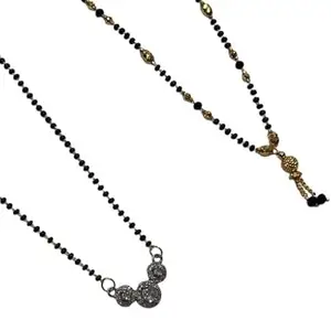 Tashi Fashion Products Traditional Mangalsutra Necklace Set, Black Beaded Chain with Gold and Silver Tone Pendants, 2 Pieces