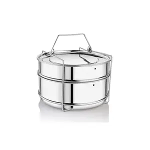 Embassy Stainless Steel Cooker Separator | Suitable for 3 litres Prestige Deluxe Plus Outer Lid Pressure Cookers | 2 Containers with Lifter | Dimension - 15x15x11 cm