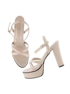 Shoetopia Women's Heeled Sandal-4 Kids UK (Girls-Fast-Cream)-EU37