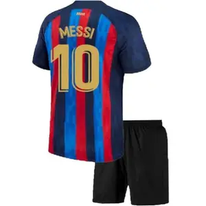 Football Soccer Barce Messi 10 Jersey Set Football T-Shirt with Black Shorts (Kid's, Boy's & Men's) (XS)