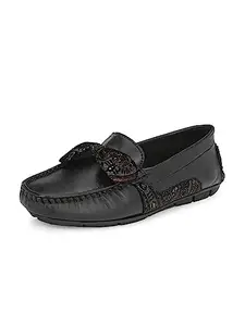 El Paso Women's Black Faux Leather Casual Slip On Loafers