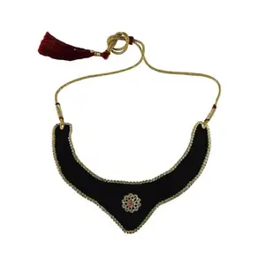 MAYA FASHION Multi Colour Kundun Stud Velvet Necklace Elegant Necklace for Girls & Women | Wedding | Festival All Occasions (Sku-nec6223)
