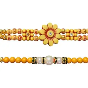 Raksha Bandhan Bhaiya bhabhi rakhi, couple rakhi, rudraksh Pearls Designer Rakhis with Roli Chawal Pack set of 2 blue