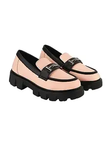 Shoetopia Front Buckle Detailed Peach Loafers for Women & Girls /UK5