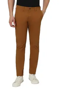 Peter England Men's Slim Casual Pants (PCTFISLFQ50249_Brown