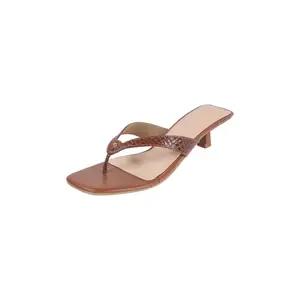 Mochi Women Brown Faux Leather Slip-on Heeled Sandal UK/6 EU/39 (40-285)