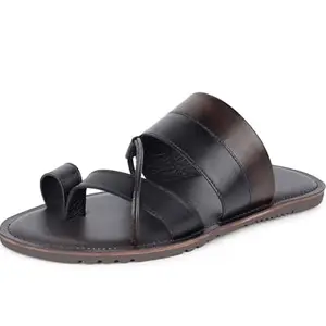 LOUIS STITCH Comfortable Leather Sandals for Men | Dual Tone Brown and Black Casual Sliders Flip Flops Slippers for Men | Men’s Casual Open Toe Leather Slippers | LSOF-06-BBJB | UK-8