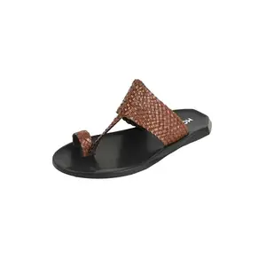 Mochi Men's Tan Open Ethnic - Kolhapuris with Flat Sole UK/10 EU/44 (16-1125)