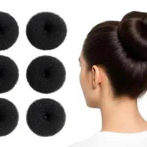 Hair Bun Maker Donut for Women & Girls | Easy Hair Styling Accessories | Sponge Hair Bun Tool (Pack of 6, Black) 15 Gram