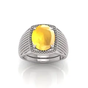 RRVGEM Yellow Sapphire Ring 7.00 Ratti Certified AAA++ Quality Natural Yellow Sapphire Pukhraj Gemstone Ring for Men and Women's