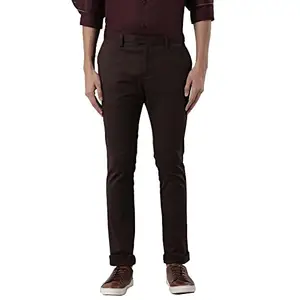 Indian Terrain Men's Brown Cotton Tapered Fit Casual Trousers