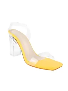 SELFIEE Casual and Classy Transparent Block Heels Chunky Heel Sandals Comfortable & Trendy Party Heels for Girls & Women