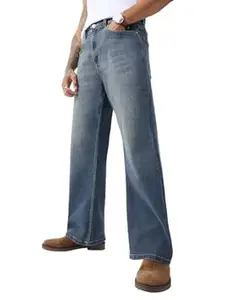 The Souled Store Bootcut Denim: Men and Boys Buttoned Closure Faded Vintage Washed Cotton Blend Bootcut Fit Stretchable Lightweight Everyday All-Season Denim Jeans