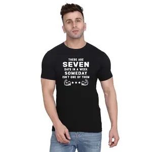 Fashions Love Men Cotton Half Sleeve Round Neck Seven Day in A Week Printed T Shirt HSRB-1331-L Black