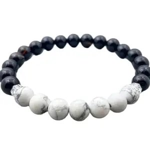 LKBEADS Tourmaline & Howlite Bracelet | Gemstone Healing Jewelry, 8mm Bead Bracelet, Gift for Her, Friendship Bracelet, Beaded Crystals|8mm Round|Smooth|Black & White|SRC_LI_000601