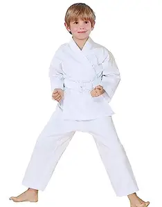 SanR Boy's and Girl's Cotton Judo Dress, Karate Dress White with Belt, Karate Dress, Including White Belt (Size 30/130cm)
