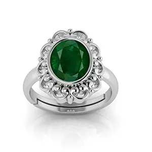 APSSTONE Gems11.25 Ratti Certified Natural Zambian Emerald Panna Silver Plated Rectangle panchdhatu Adjustable Ring for Women's and Men's