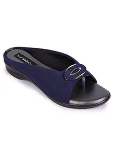 Walkfree Women's Casualwear Slip-On Navy Sandals (AM-6035-Navy-37)