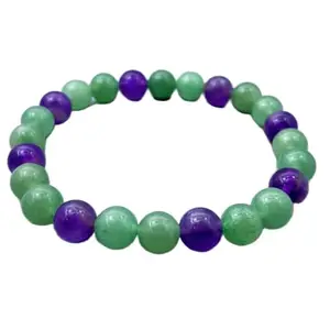 LKBEADS Amethyst & Aventurine Beaded Bracelet for Men, Buddhist Essential Oils Bracelet, Best Friend Gift, Healing Stone Jewelry for Him|8mm Round|Smooth|Green & Blue|SRC_LI_000422