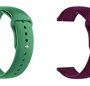 ACM Pack of 2 Watch Strap Silicone Belt 22mm compatible with Maxima Max Pro Coral Lite Smartwatch Sports Band (Green/Burgundy Purple)
