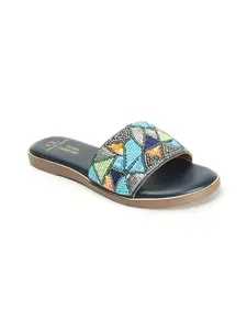 Carlton London Women's Slip On Flat Sandals Colour-Blue, Size-UK 6