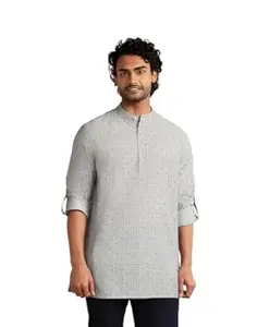 Fabindia Grey Cotton Hand Block Printed Short Kurta