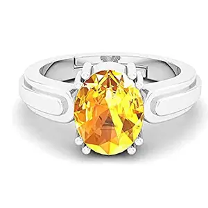 SIDHARTH GEMS 14.25 Ratti 13.00 Carat Unheated Untreatet A+ Quality Natural Yellow Sapphire Pukhraj Gemstone Silver Plated Ring for Women's and Men's (Lab Certified)