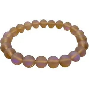 RRJEWELZ Natural Brown Aura Quartz 8mm Round Shape Smooth Cut Beads 8 Inch Stretchable Bracelet For Men & Women. Unisex Bracelet For Healing, Meditation, Prosperity, Gift & Luck|STBR_RR_10759_8.0